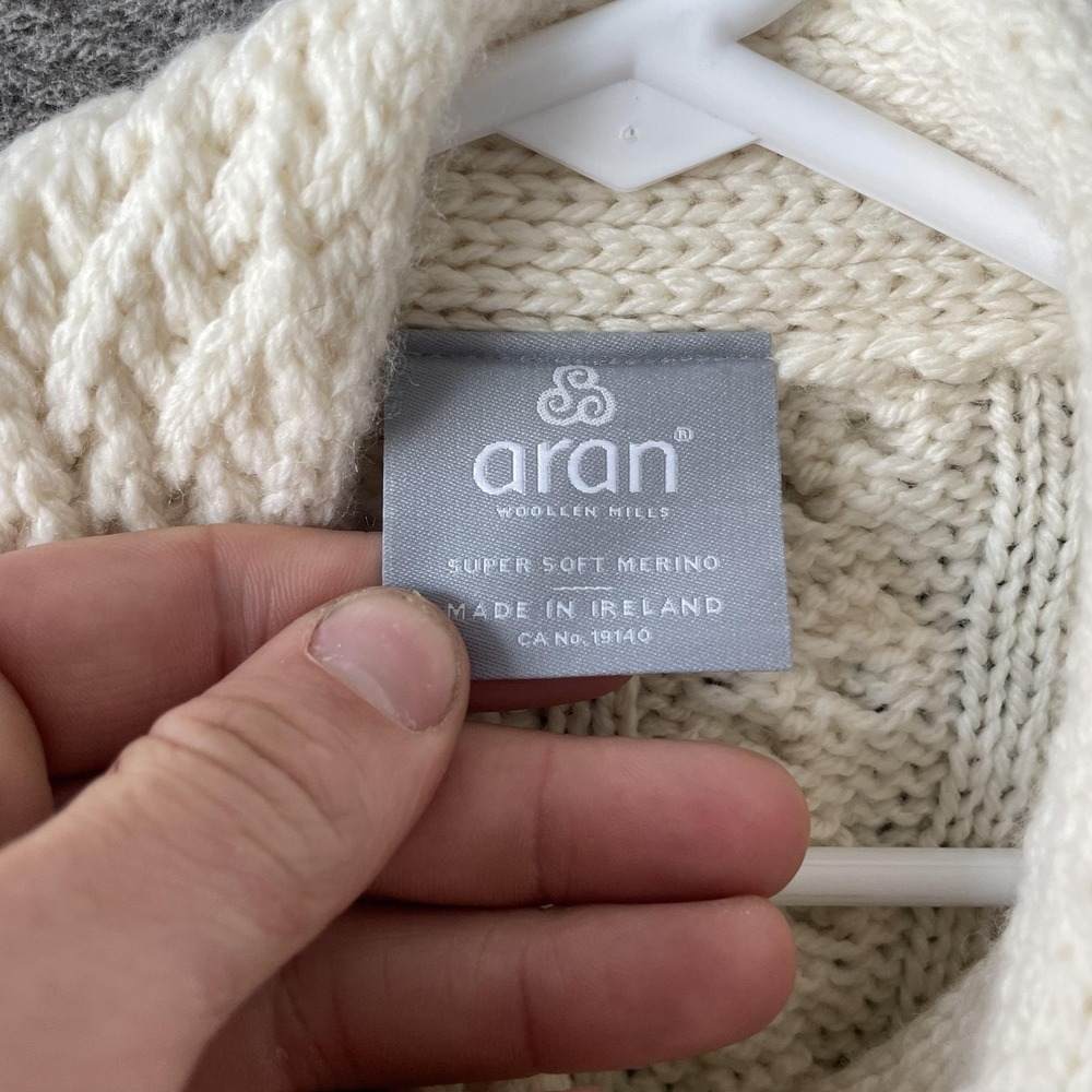 Aran Woollen Mills Sweater Womens Large White Merino Wool Turtleneck Cable - Picture 3 of 8